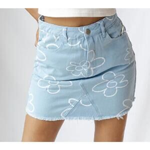 BAILEY ROSE SZ S light blue denim distressed daisy print mini skirt NWT B86